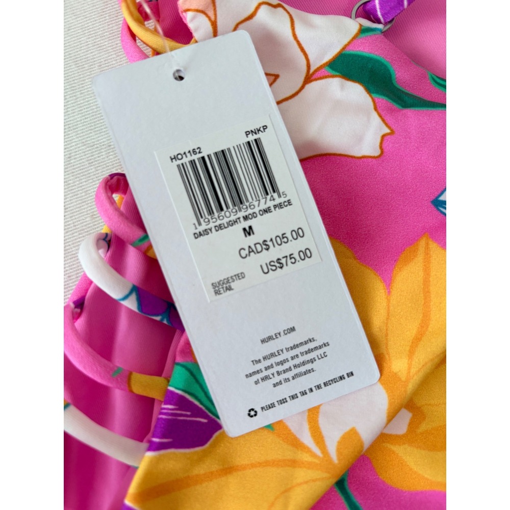 Hurley Daisy Delight Mod One Piece Swimsuit Pink Floral Side Cutout Size M - Picture 7 of 12